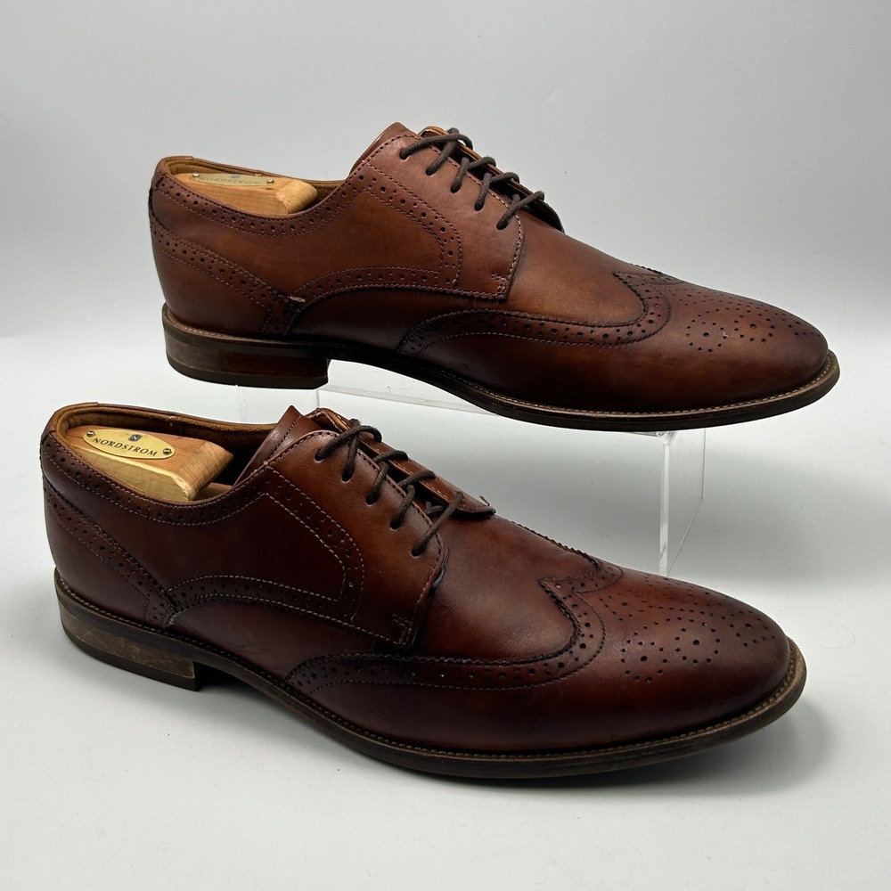 Florsheim Wingtip Derby Shoes Mens 10 M Brown Leather Brogue Dark Academia Style